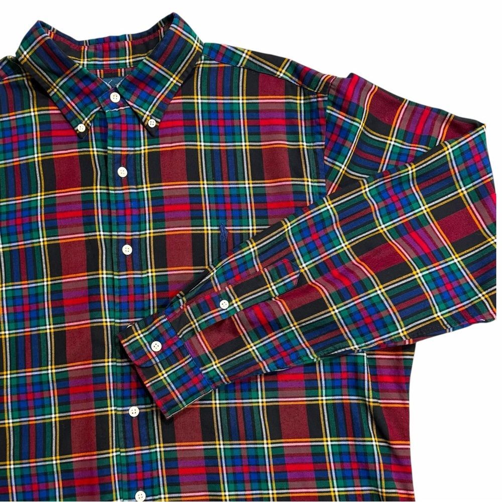 Ralph Lauren Plaid Flannel Button Down Shirt Multicolor Tartan Classic Fit Large - Picture 3 of 9